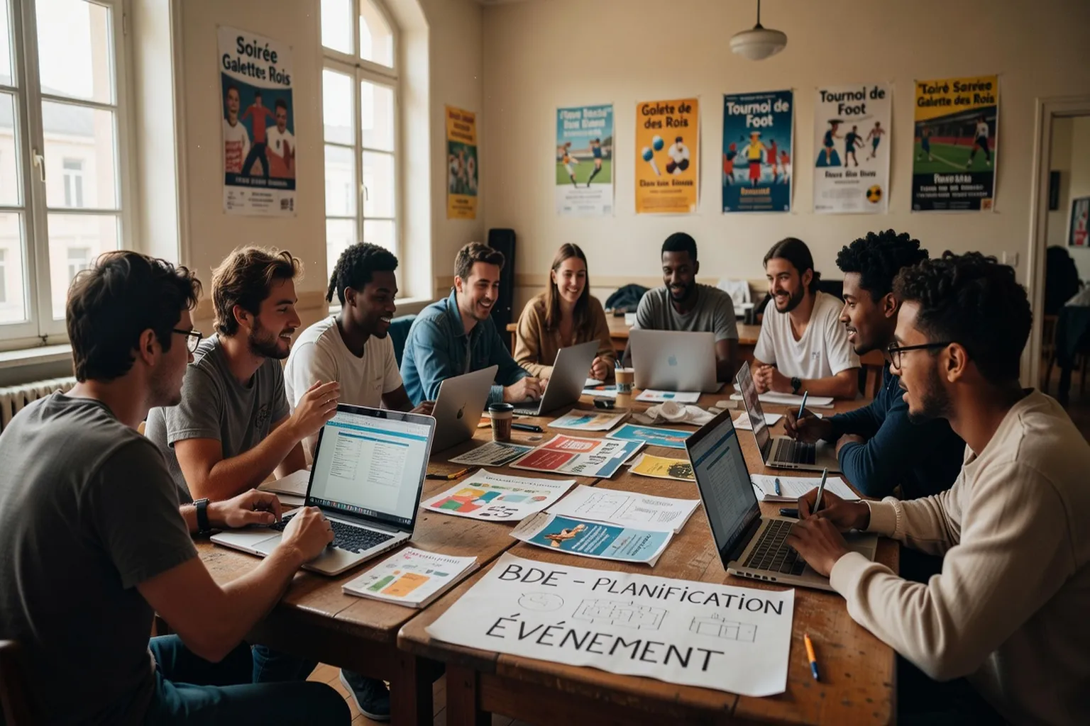 Étudiants organisant un événement campus, session de travail en groupe