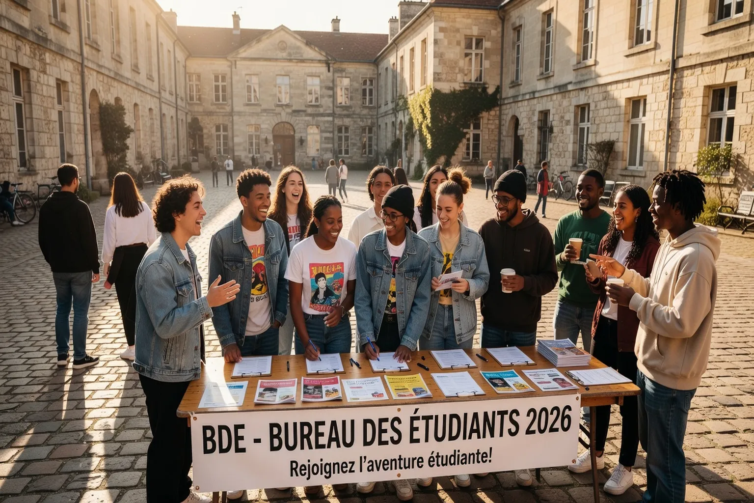 Étudiants en activité BDE, sport campus, associations universitaires 2026